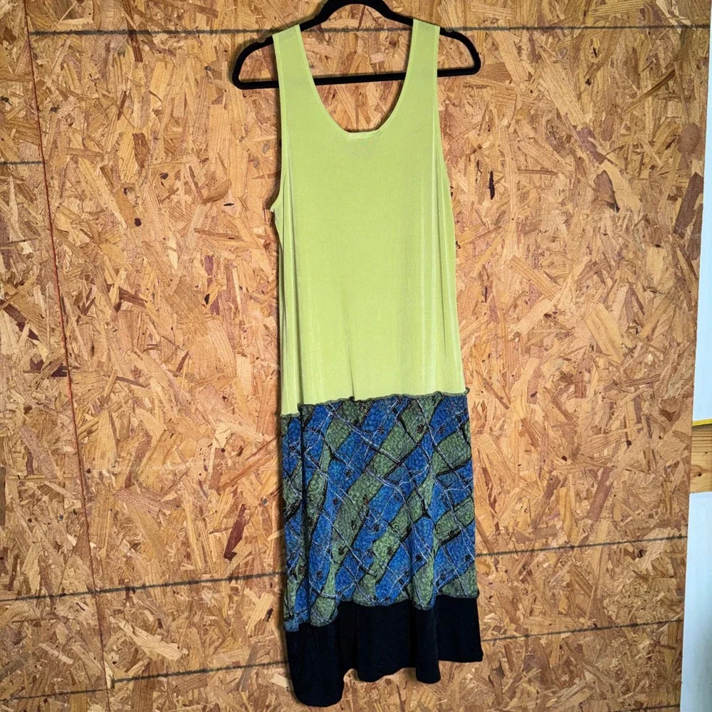 VTG Y2K Original Maxi Tank Dress Green‎ Checkered Colorblock Summer Vaca Artsy S